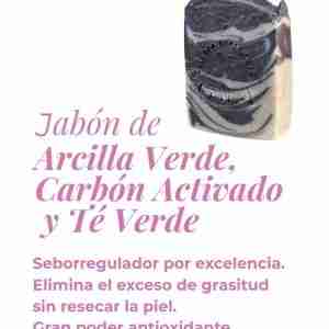 Jabón artesanal / natural -  Arcilla verde, Carbón activado y Té verde / GALA